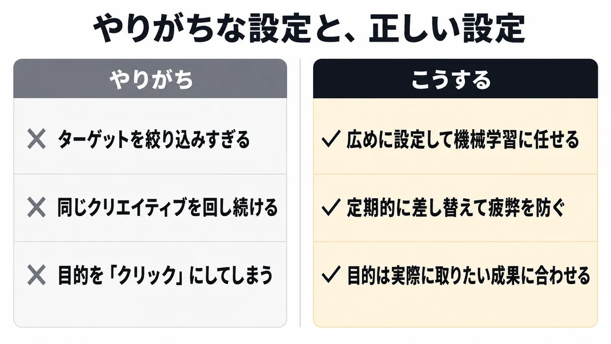 Facebook広告でよくある設定ミスと、その修正例
