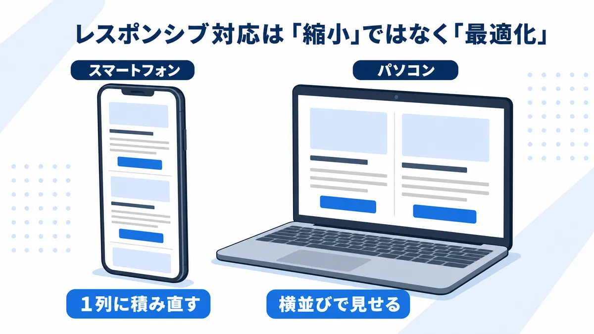 スマートフォンとパソコンでLPの表示を最適化するレスポンシブ対応のイメージ
