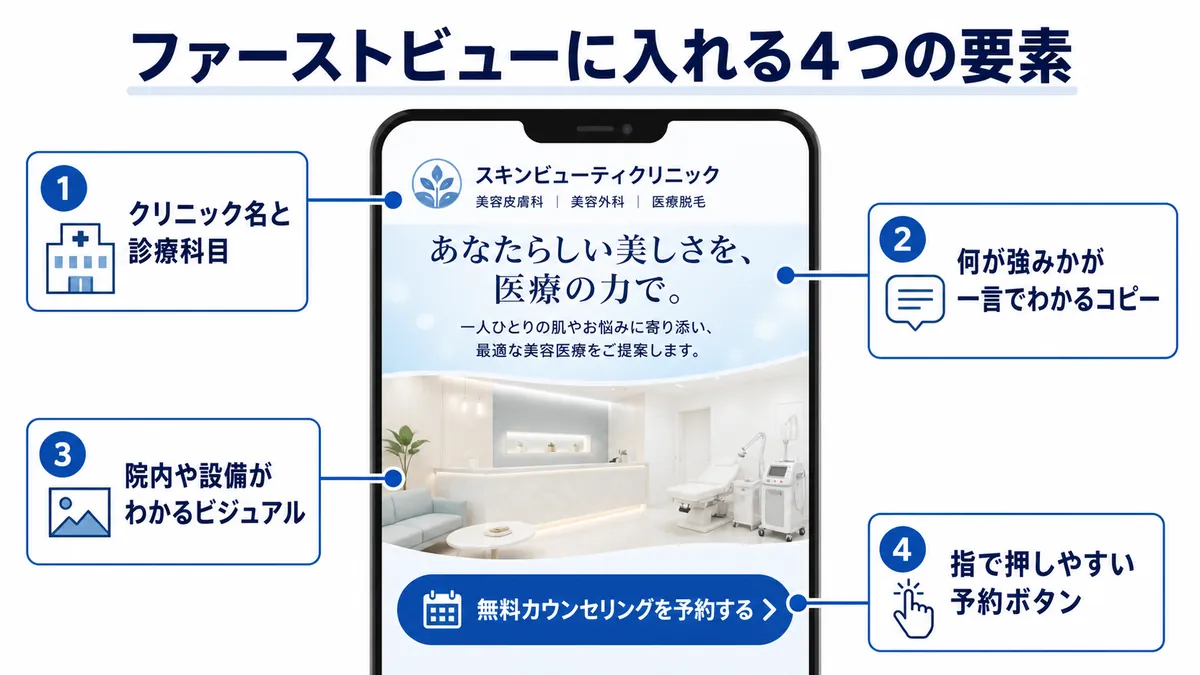 美容クリニックのランディングページのファーストビュー構成
