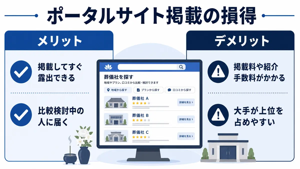 葬儀ポータルサイトに掲載するメリットとデメリット